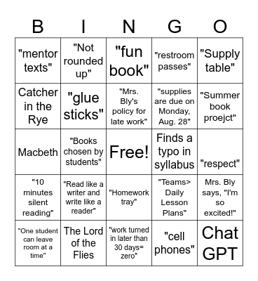 Bly Syllabus Bingo Card