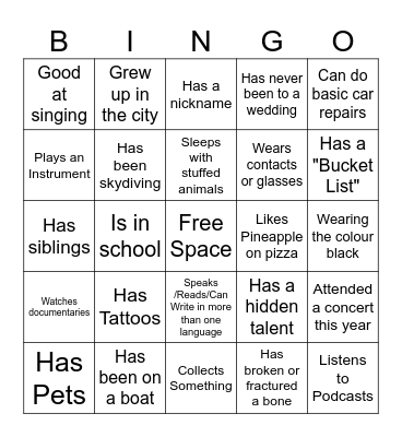Get to Know You Bingo Card