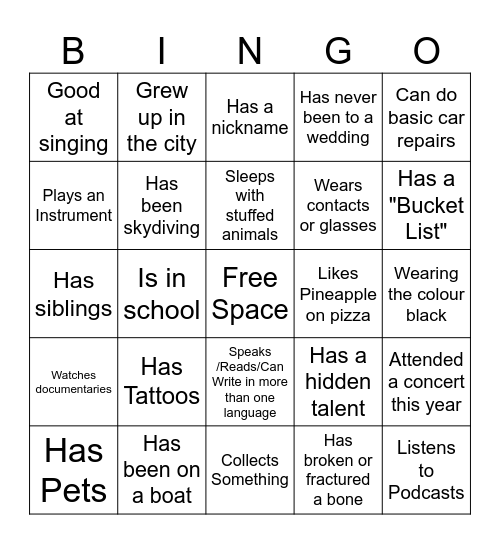 Get to Know You Bingo Card