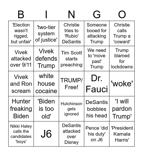 2024 GOP Debate Bingo #1 Bingo Card