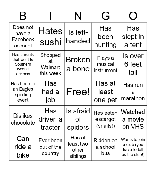 SOBOCO BINGO! Bingo Card