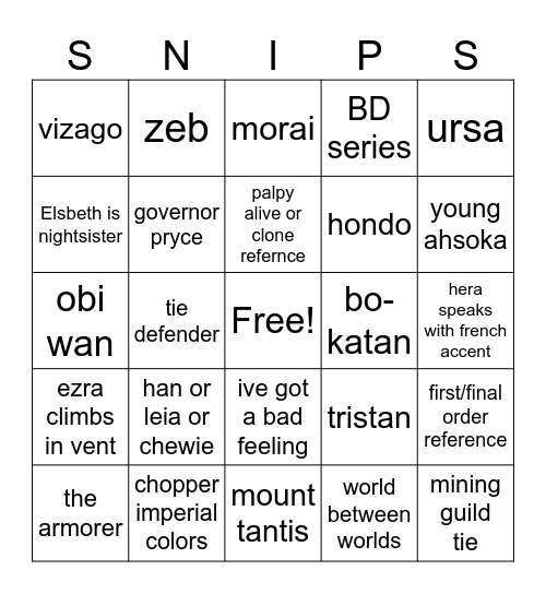 Ahsoka Bingo Card