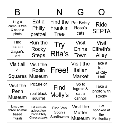Philly Bingo Card