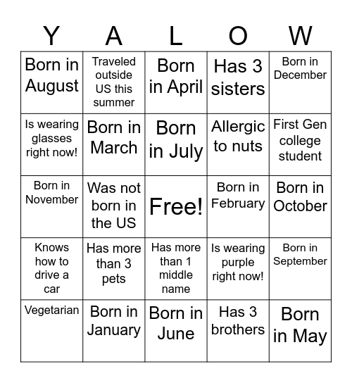 WELCOME BINGO! Bingo Card