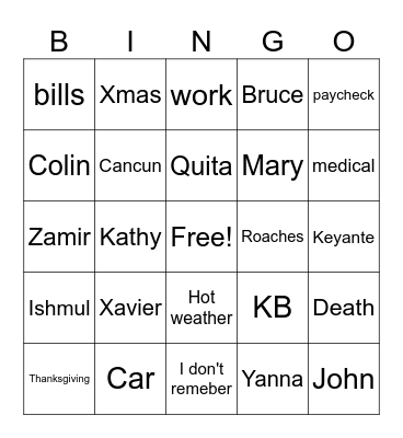 Untitled Bingo Card
