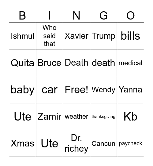 Untitled Bingo Card