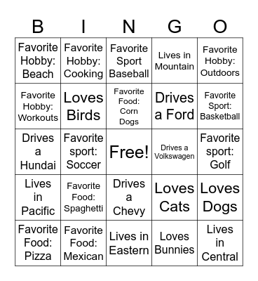 Intake Bingo Fun Bingo Card