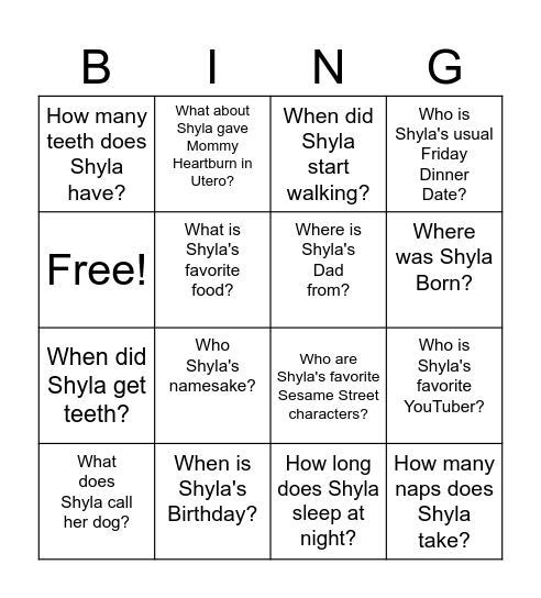 How Well Do You Know ONEderful Shyla Bingo Card