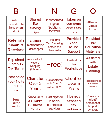 Andersen Relationships Bingo Card