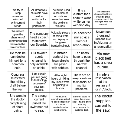 Multiple-Meaning Words Bingo Card