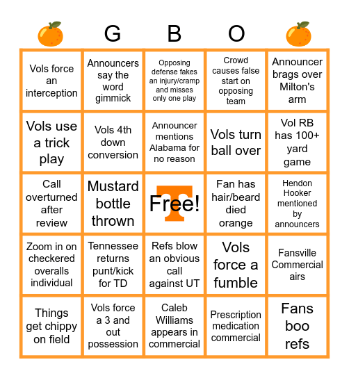 Vol Bingo Card