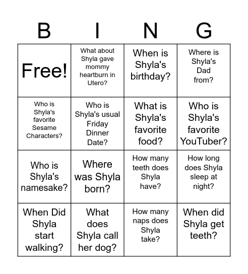 How Well Do You Know ONEderful Shyla Bingo Card