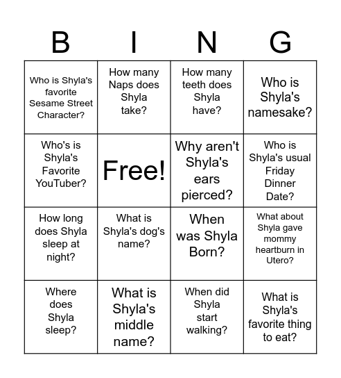 How well do you know ONEderful SHYLA Bingo Card