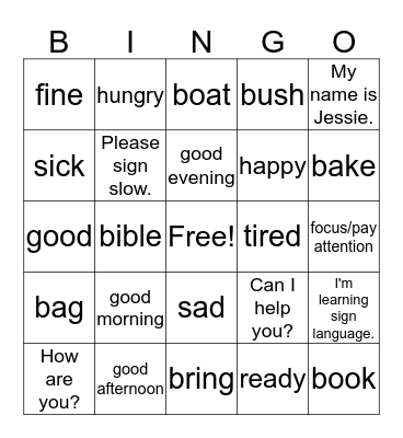 Sign Language Bingo  Bingo Card