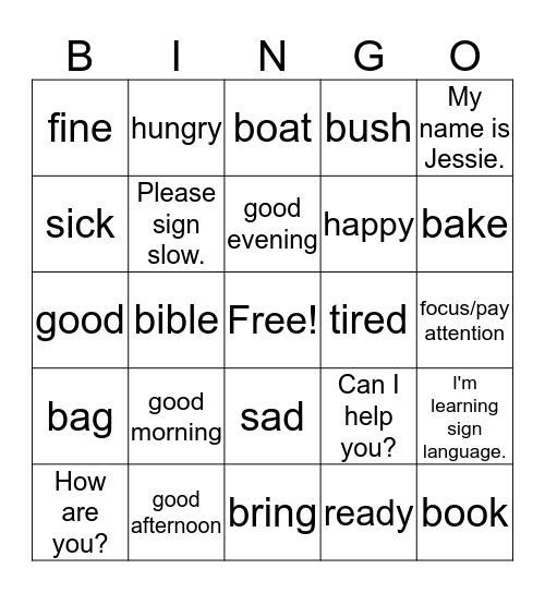 Sign Language Bingo  Bingo Card