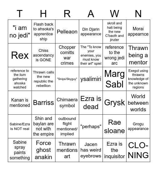 Thrawn Bingo Card