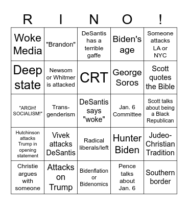 2023 Debate Bingo Card