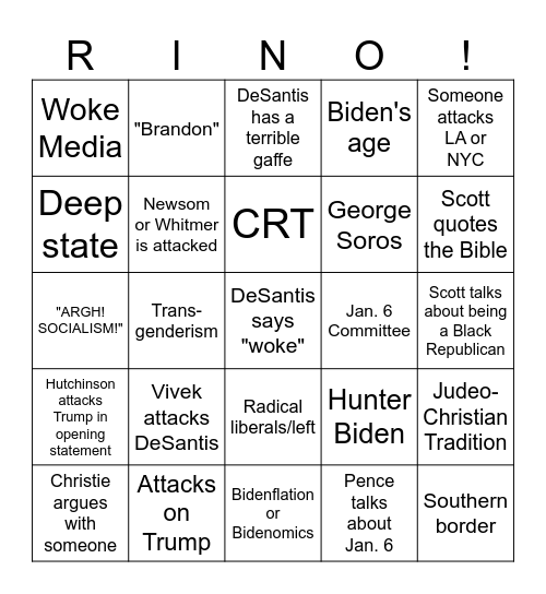 2023 Debate Bingo Card