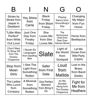 Prom Auditions Bingo Card