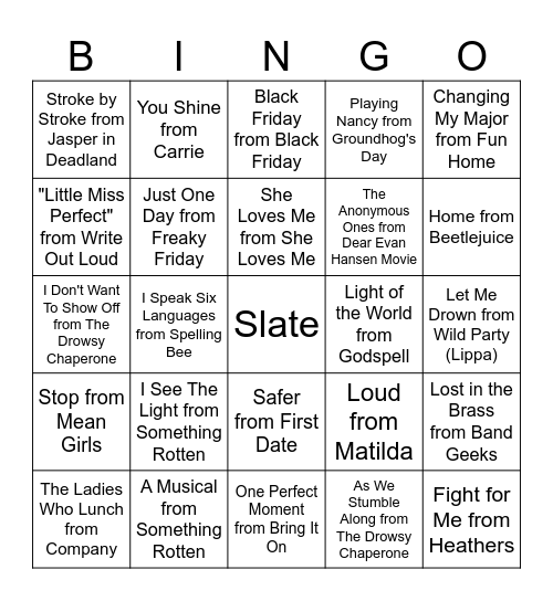 Prom Auditions Bingo Card