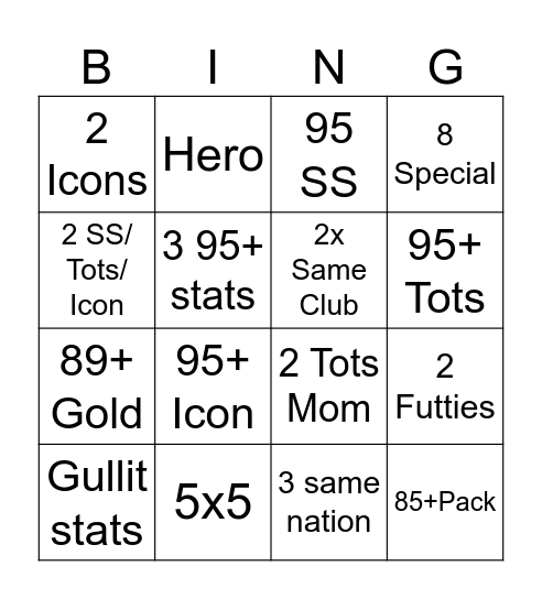 fifa bingo Card