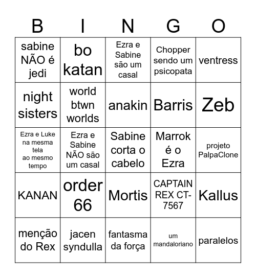 the Ahsoka BINGO Card