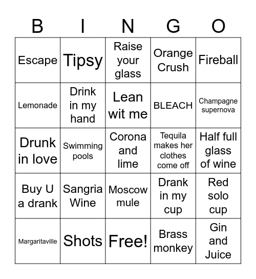 pass me a drankkk Bingo Card