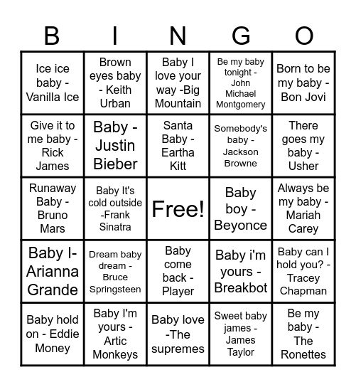 Baby Bingo Card