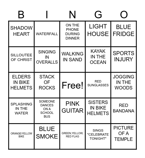 Youth Music and Arts Festival Bingo Card