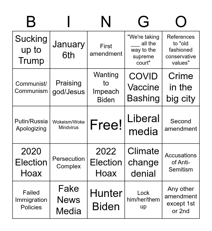 Republican Primary Bingo Card