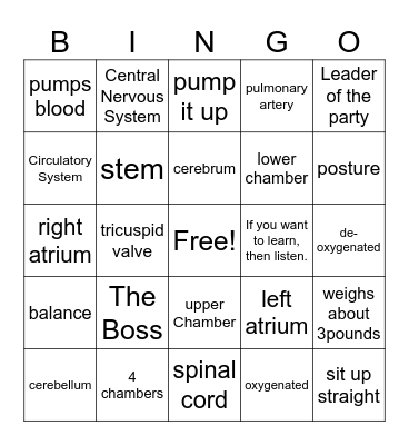 Heart and Brain Bingo Card