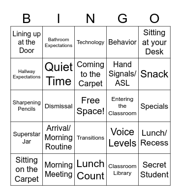 Super Second Grader Bingo Card