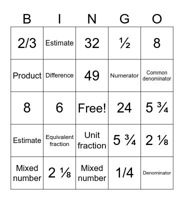 Math Vocabulary Unit 1 Bingo Card