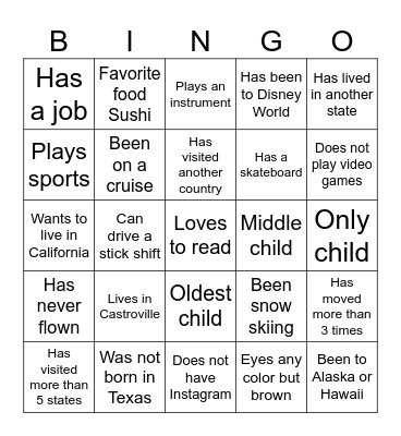 Find Someone Who Bingo Card