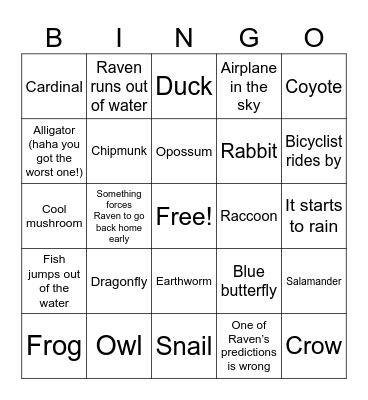 My Nature Walk Bingo Card