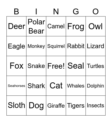 Animal Observer Bingo Card