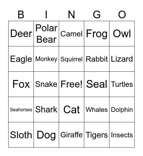 Animal Observer Bingo Card