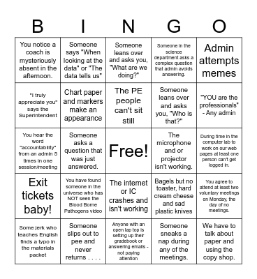 BSHS Friday Back to School Bingo! Bingo Card