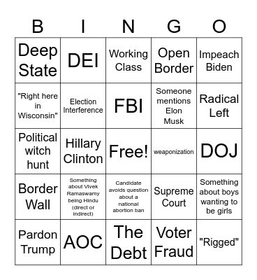 2023 First GOP Debate Bingo Card