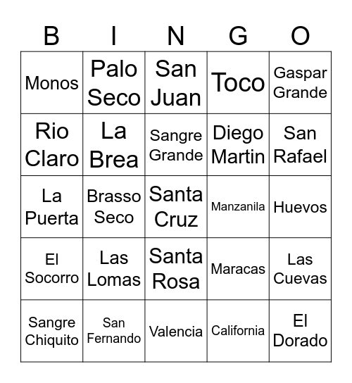 Spanish Names In T&T Bingo Card
