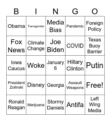 Republican Debate Bingo Card