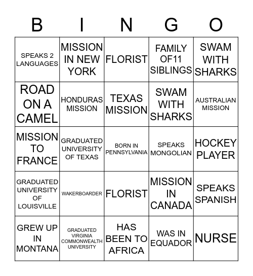 FRIENDS NEAR AND FAR Bingo Card