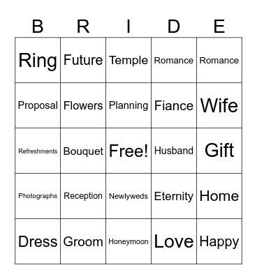Rechelle and Dale's Wedding Bingo Card