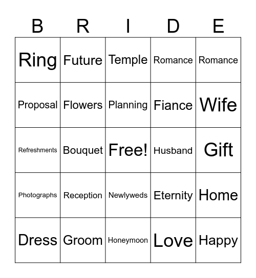 Rechelle and Dale's Wedding Bingo Card