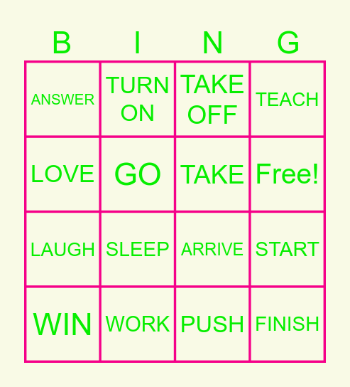 OPPOSITE VERBS Bingo Card