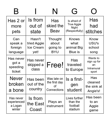 Connections Bingo Card