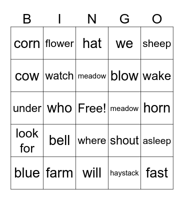 Little Boy Blue Bingo Card