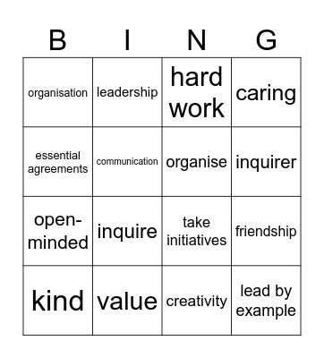 5B Essential Agreements vocabulary Bingo Card