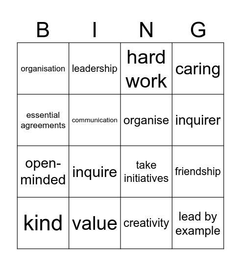 5B Essential Agreements vocabulary Bingo Card