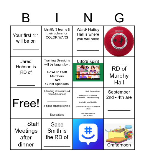 RA Info Bingo Card